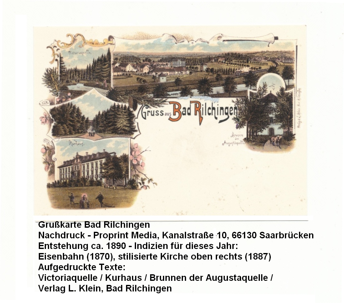 Nachdruck, Grusskarte aus Bad Rilchingen von etwa 1890