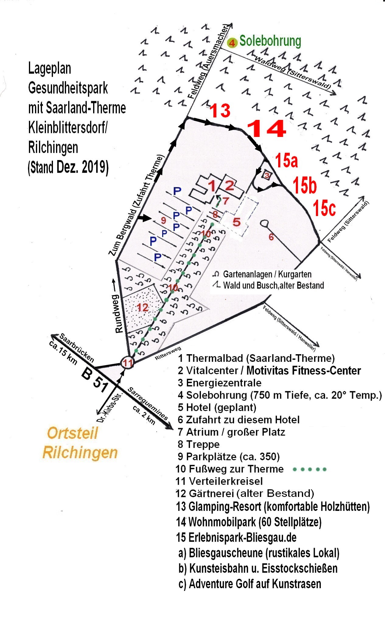 Lageplan, Gesundheitspark mit Saarland-Therme, Rilchingen, Sept. 2012