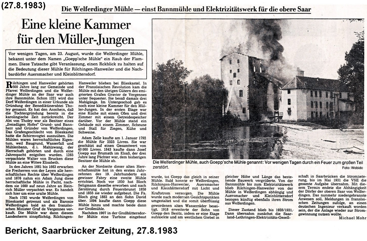 Zeitungsbericht, 1983,  Muehle Welferding