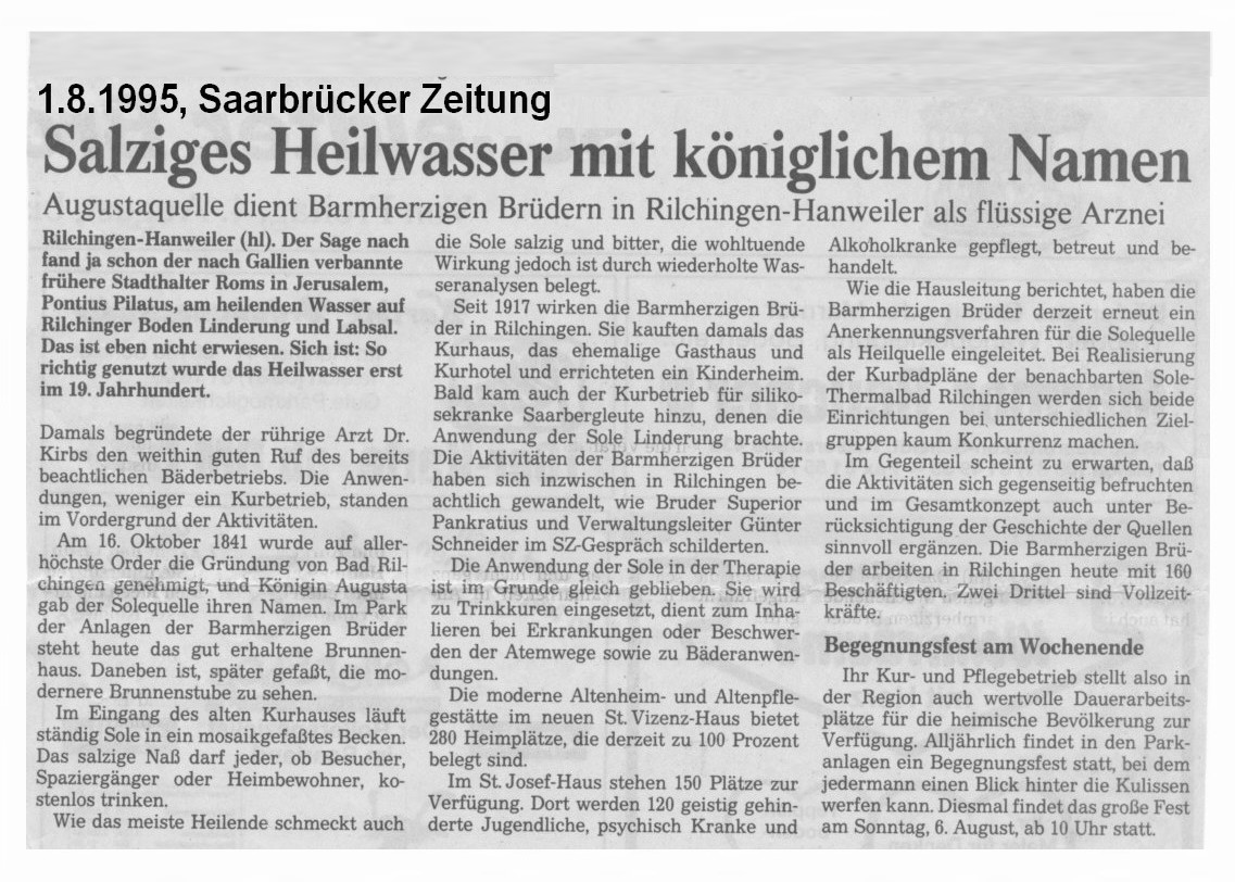 Zeitungsbericht von 1995 zu Aktivitaeten des Bruederordens in Rilchingen