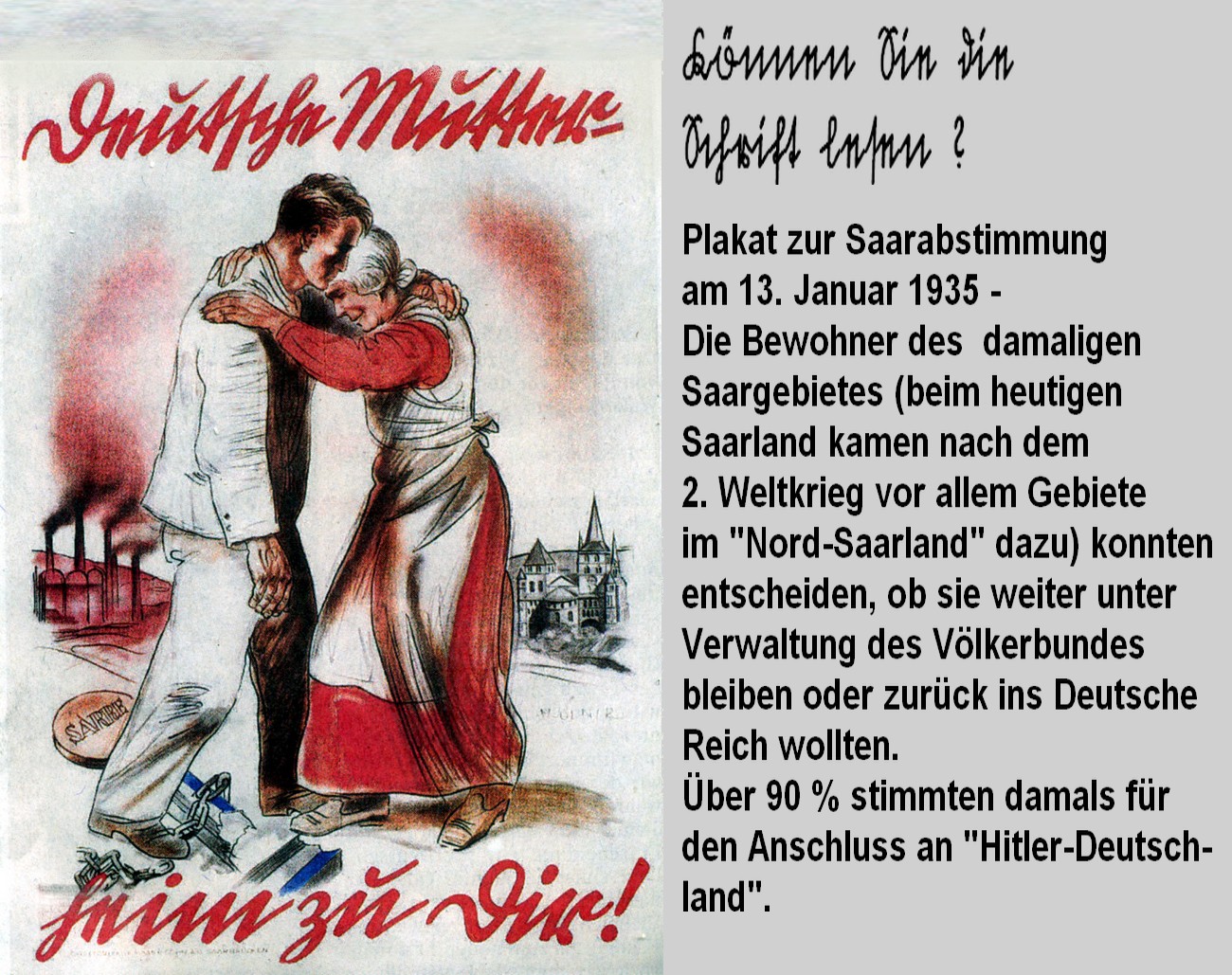 Plakat mit Sütterlin-Schrift, Saarabstimmung 13.1.1935