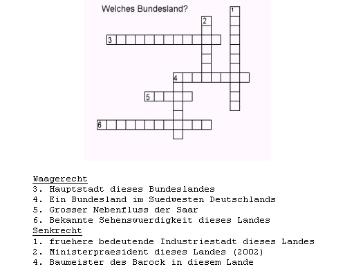 Beispiel Kreuzworträtsel - Thema Saarland