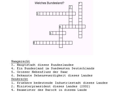 Beispiel Kreuzworträtsel - Thema Saarland