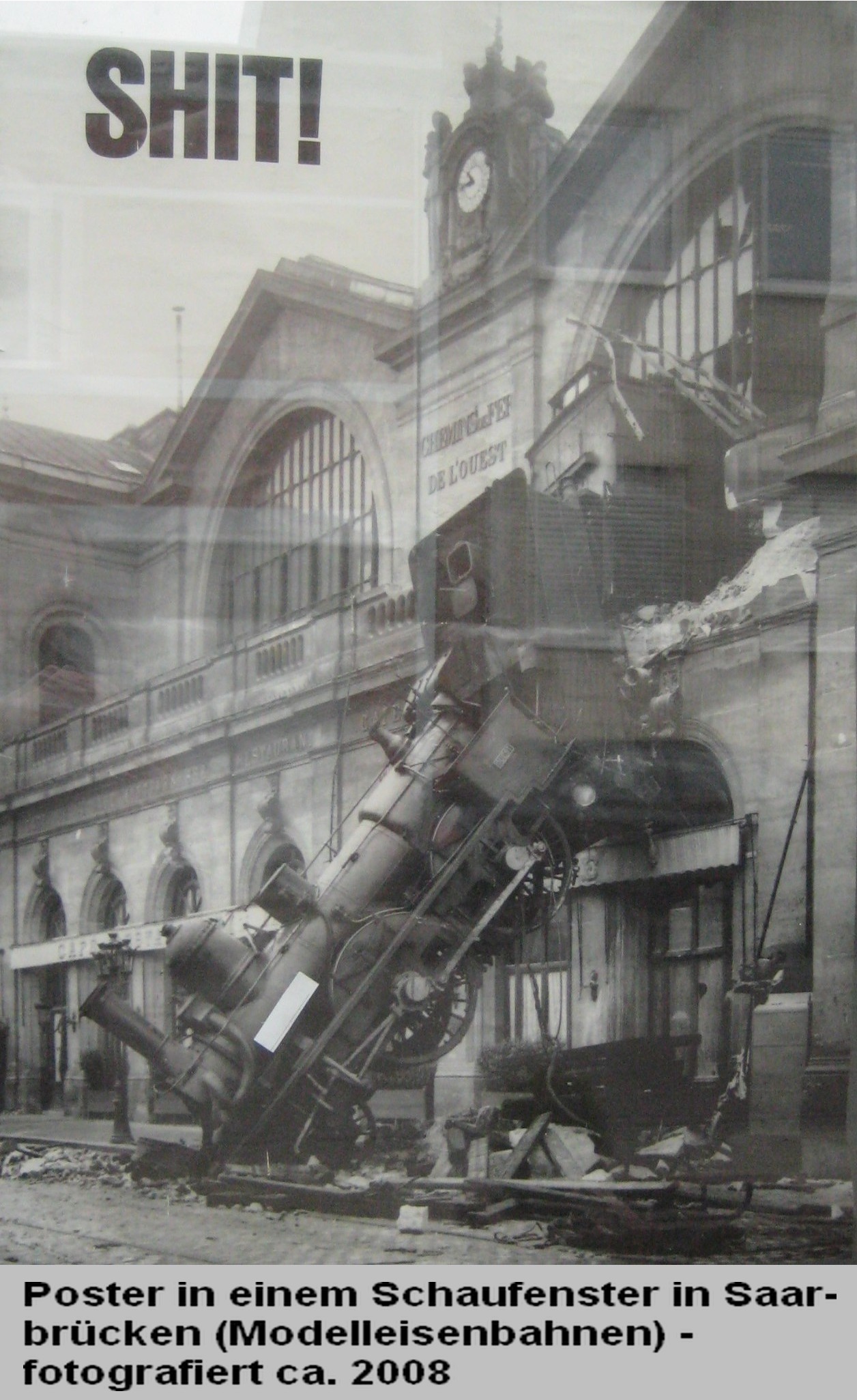 Poster, Lokomotive durchbricht Bahnhofswand