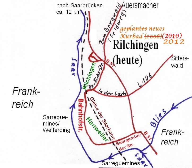 Kartenskizze von Rilchingen, heute