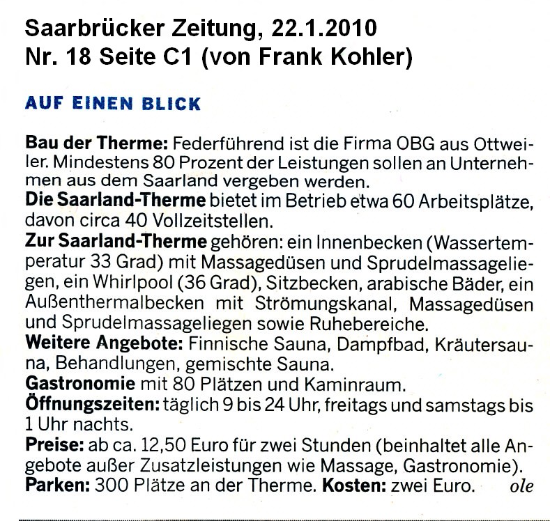 Teilkopie, Bericht Saarbruecker Zeitung, 22.1.2010